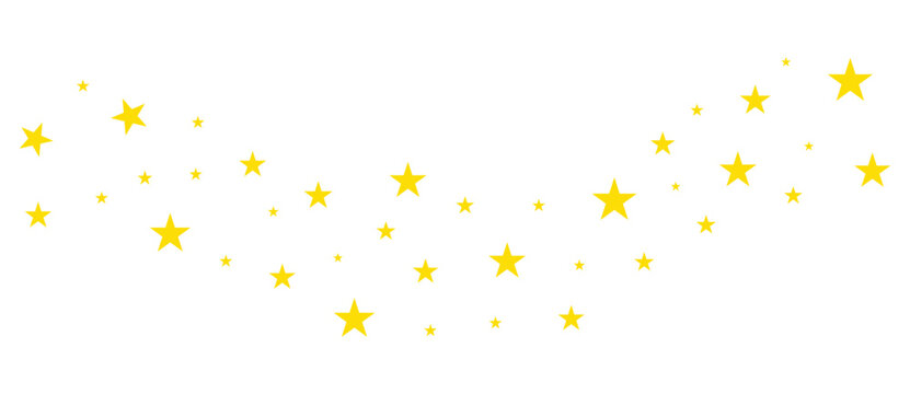 Yellow star shapes arranged in a curved wave pattern isolated on transparent background