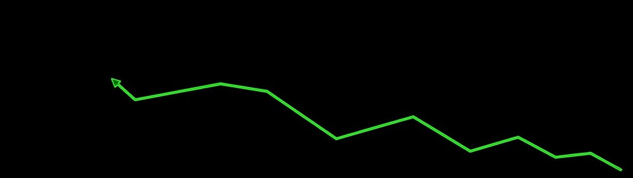 Green Line Graph Trending Downward with Arrow on Black Background