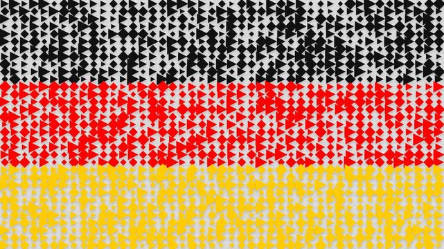 Abstrakte Deutschlandfahne Animation im Low-Poly-Stil mit fliegenden Partikeln und geometrischen Formen auf hellem Hintergrund f&uuml;r Nachrichten und Nationalfeiertage.