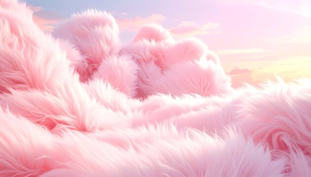 Dreamy pink fluffy clouds against a pastel sky, soft and abstract