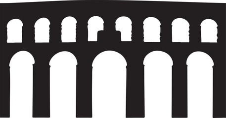 Fototapeta premium Black silhouette of an ancient roman aqueduct bridge with stone arches