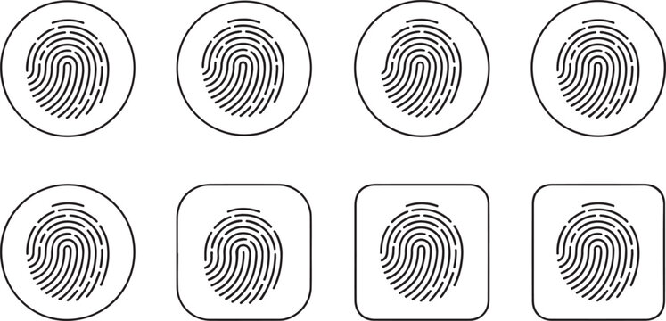 Set of fingerprint icons, biometric security, identity verification, digital thumbprint, vector illustration
