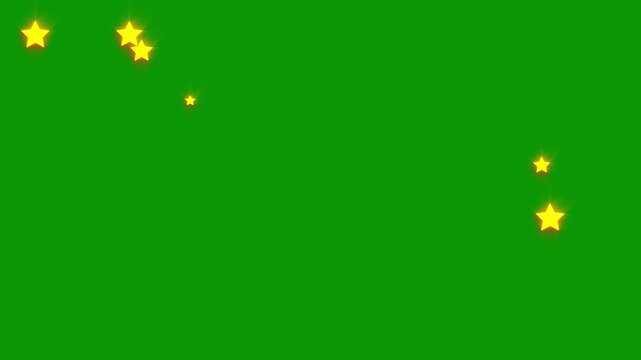 Shimmering twinkling stars animation with sparkling flare glows, flat vector blinking shining light effect glowing on green screen background, starry sky festive overlay motion graphics loop.
