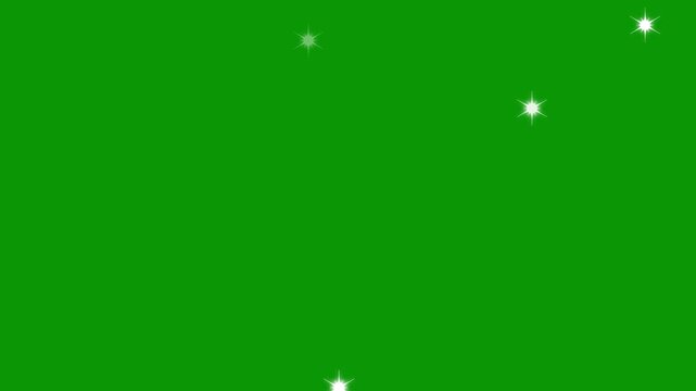 Sparkling star twinkle glitter white cartoon doodle animation, flat vector blinking shining light twinkling effect glowing on a green background sky, captured in stunning 4k for meditative, celestial