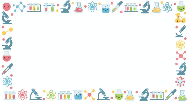 Cute Science Border Frame with Beakers, Microscopes, and Atoms