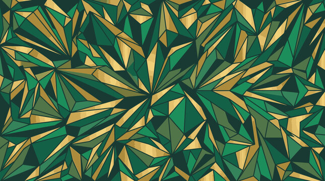 Abstract Geometric Crystal Pattern Emerald Green and Gold Luxury Background