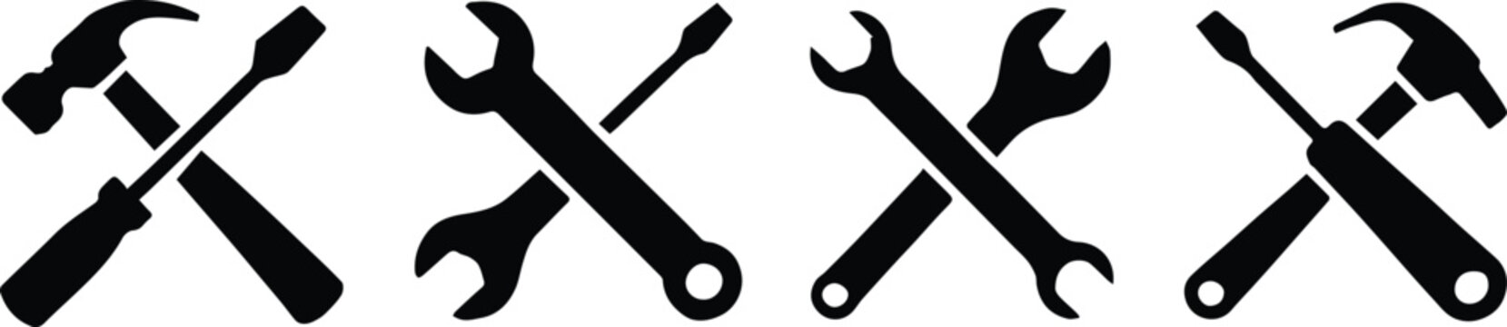 tools crossed wrench hammer screwdriver vector icons