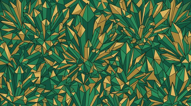 Abstract Emerald and Gold Gemstone Crystal Pattern Design for Luxurious Digital Backgrounds and Textile Prints