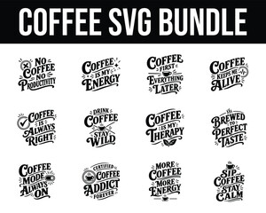 Fototapeta premium Hand Drawn Coffee SVG Bundle with Motivational Quotes and Typography Design