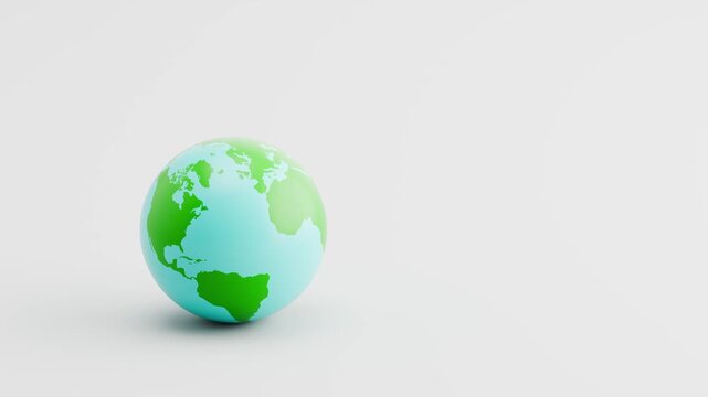 Earth Planet Rolling Slowly from Left to Right and from Right to Left on Gray Background with Copy Space, Seamless Loop 3D Animation