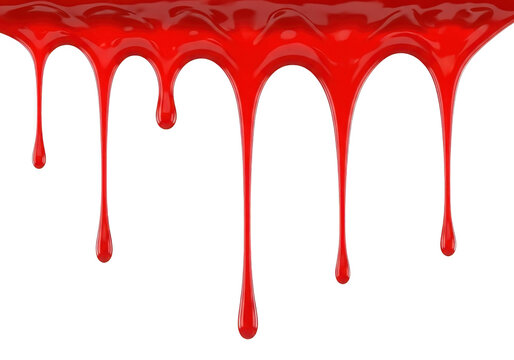 Red paint dripping down in a messy pattern isolated on transparent background