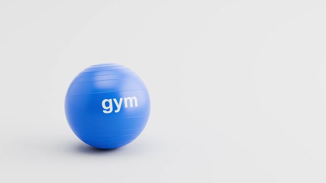 Fitness Ball Rolling Slowly from Left to Right and from Right to Left on Gray Background with Copy Space, Seamless Loop 3D Animation