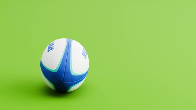Rugby Ball Rolling Slowly from Left to Right and from Right to Left on Green Background with Copy Space, Seamless Loop 3D Animation