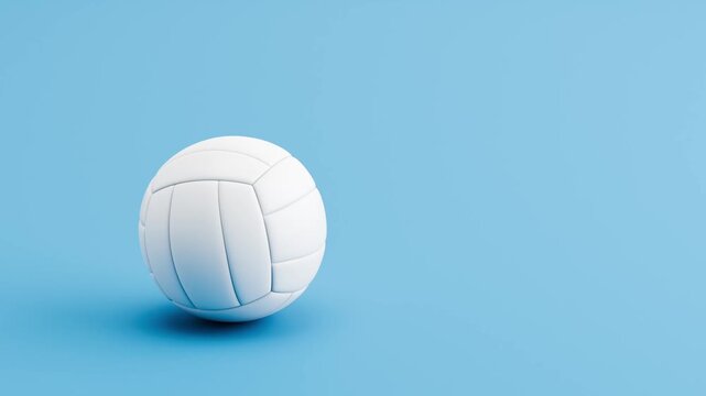 Volleyball Ball Rolling Slowly from Left to Right and from Right to Left on Blue Background with Copy Space, Seamless Loop 3D Animation