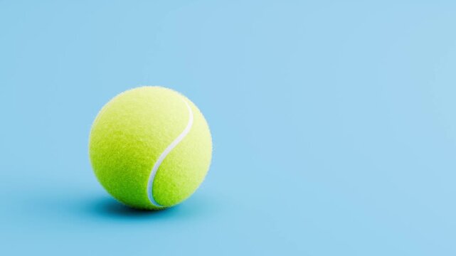 Tennis Ball Rolling Slowly from Left to Right and from Right to Left on Blue Background with Copy Space, Seamless Loop 3D Animation