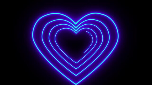 Neon heart shape blue glowing outline on black background love symbol sign glowing heart blue heart