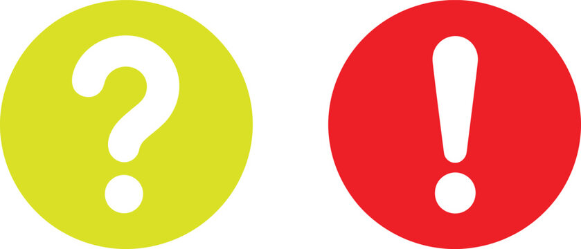 Yellow question mark and red exclamation point icons in circles for help alerts.