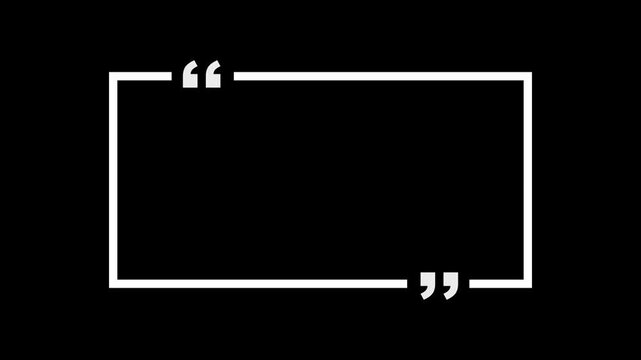 Quotation Mark Box Quote Frame White Outline on Black Background for Text Overlay Speech Bubble