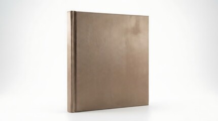 Naklejka premium Plain brown closed book standing upright against a white background with standing background document