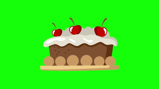 Cartoon Cherry Tart Pop Up Animation on green screen