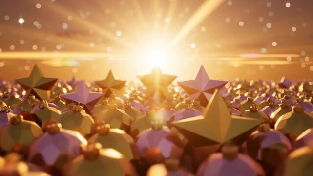 A shiny pattern of gold stars on a festive stage creates a colorful holiday celebration wallpaper for a winter New Year card design
