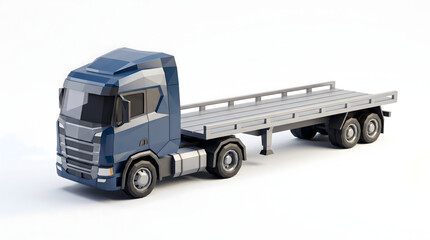 Obraz premium Low poly blue flatbed truck 3D render with copy space