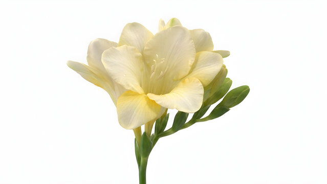 Elegant yellow freesia flower branch isolated on white background
