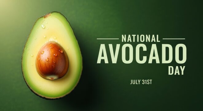 Halved avocado showing pit on national avocado day