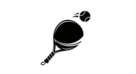 Tennis Ball Strike: A minimalist depiction of a tennis racket in mid-swing, artfully striking a tennis ball, conveying motion and the essence of the sport. © Dicky