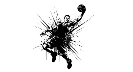 High-Flying Dunk: Capturing the energy and dynamism of a basketball player in mid-air, poised to slam-dunk the ball, ready to score. © Dicky