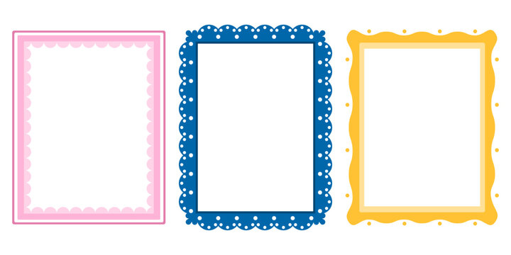 Vector lace trendy for border set frame and cute kawaii valentine. Template circle children for whimsical notebook rectangle and title photo sign. Vector girly pink for border coquette simple