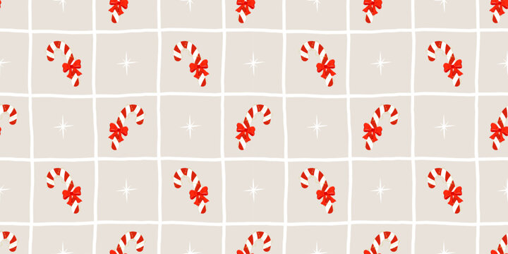 Seamless gingham design with candy and small lollipop motifs. Checkered christmas pattern line of valentine sweet swirl. Art features bright winter peppermint and white stripe.