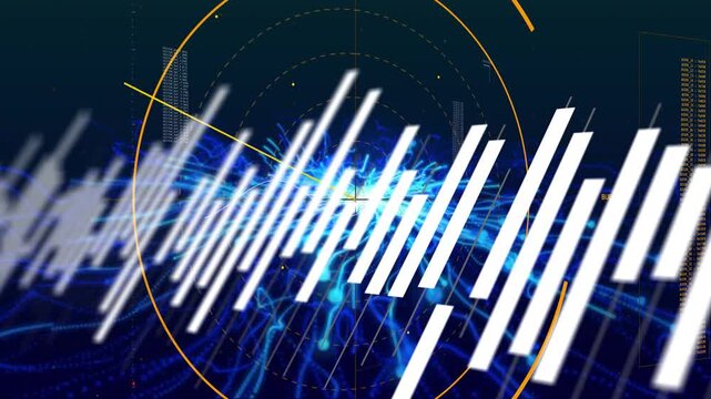 Blue core pulsing and sending tendrils, white bars sliding right and expanding showing data flow