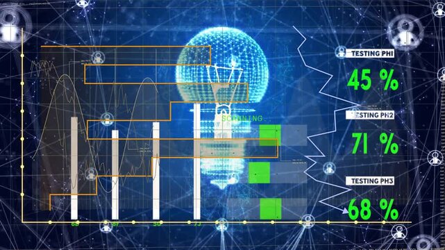 Blue wireframe bulb showing SCANNING sending orange path linking bars and nodes visualizing flow