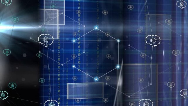 Bright point appearing tracing lines, hex forming linking AI nodes and UIs showing network growth