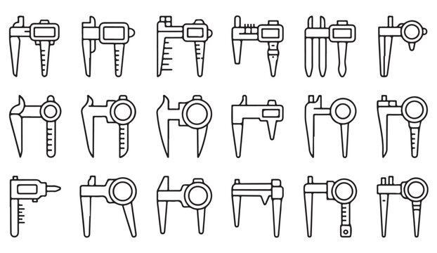 Precision Measuring Tools Icon Set Isolated on White Background for Industry