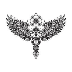 Fototapeta premium Winged Caduceus Medical Symbol Mandala Vector Illustration