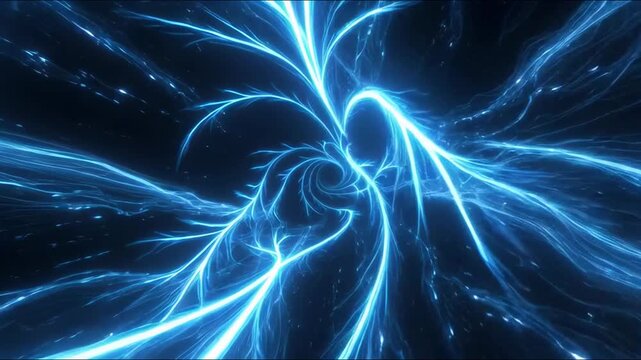 Glowing blue swirling lines forming abstract vortex in digital style on dark background, concept of energy motion and dynamic flow