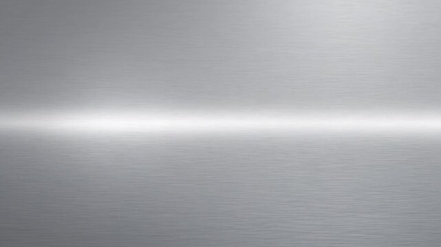 Minimal metallic brushed steel background, silver horizontal light flare, abstract texture for tech branding and motion graphics
