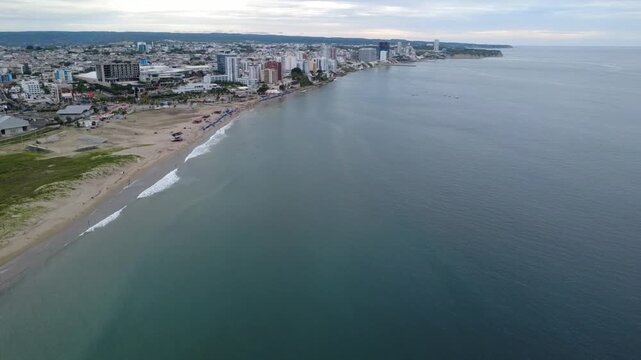 Panoramic view of  Manta downtown cityscape and Murcielago beach , Ecuador 