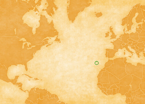 Ocher map of North Atlantic Ocean - Madeira
