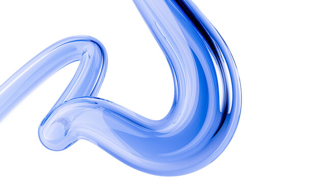 Elegant liquid blue gradient water wavy tube abstract dynamic shape isolated. Smooth, curved shape 3d illustratioin. Innovation and technology  design element background