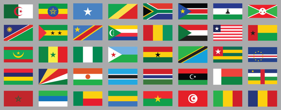 Flags of Africa, waving in the wind - Vector world flags collection. Complete and highly detailed collection of all official national flags of the African continent. Collection of African Continent 
