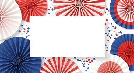 Obraz premium American Independence Day Fireworks Explosion with Festive Red White and Blue Celebration Colors, Colorful Fireworks Explosion Night Sky Background with Patriotic American Holiday Celebration Theme
