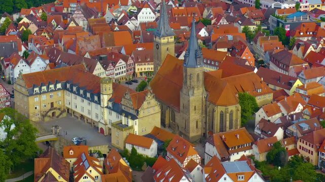 A panoramic aerial view beside the city &Ouml;hringen in Baden-W&uuml;rttemberg in Germany on a sunny spring day