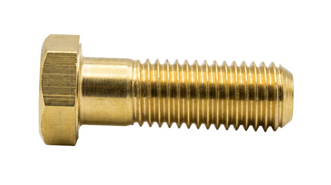 Golden metal screw bolt hardware part on transparent background