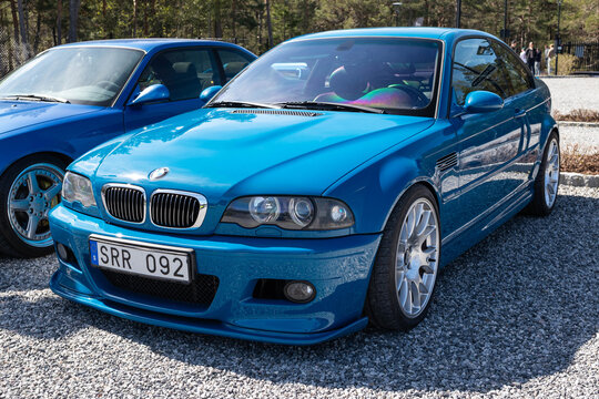 Djurhamn, Sweden - May 10, 2026: Laguna Seca Blue BMW M3 E46 Coupe as seen at car exhibition