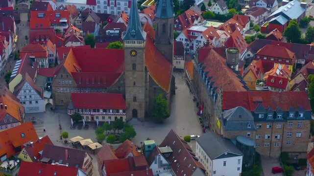 A panoramic aerial view beside the city &Ouml;hringen in Baden-W&uuml;rttemberg in Germany on a sunny spring day