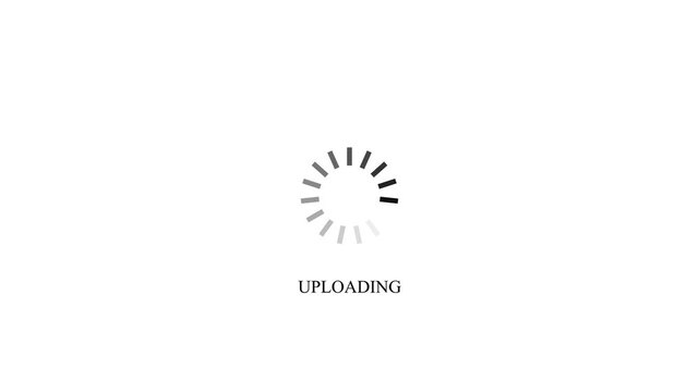 Digital uploading process animation with progress bar icon and text on white background for web hosting and cloud storage services