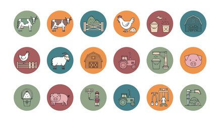Farm Animal Icons and Agriculture Symbols Set © Yyrwe